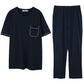 Bamboo & Organic Cotton Mens Short Sleeve PJS Loungewear - Navy Blue