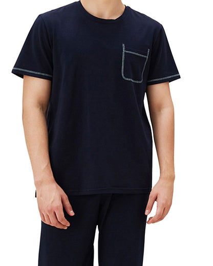 ADKN Bamboo & Organic Cotton Mens Short Sleeve PJS Loungewear - Navy Blue