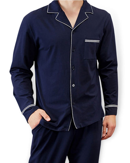 ADKN Navy Mens Bamboo Pyjamas - Bamboo & Organic Cotton Mens Button Up Pyjamas