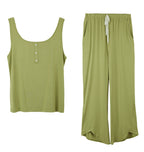 ADKN Bamboo Sleeveless Pyjamas Loungewear with Cropped Trousers - Lime