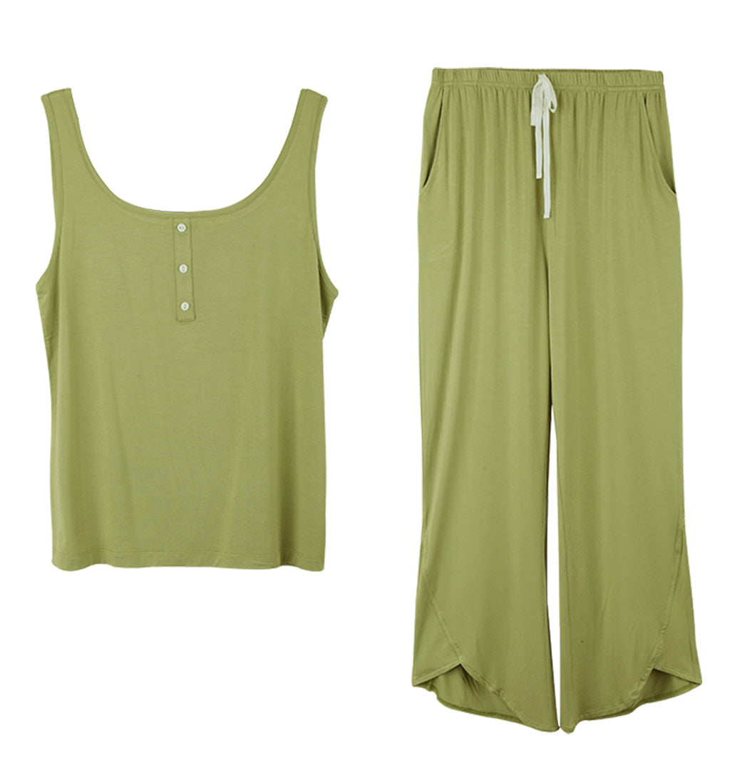 ADKN Bamboo Sleeveless Pyjamas Loungewear with Cropped Trousers - Lime
