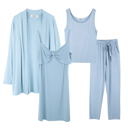 Bamboo Womens Loungewear & Nightwear 4 Piece Set - Pastel Blue