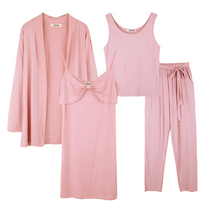 Bamboo Womens Loungewear & Nightwear 4 Piece Set - Blush Pink