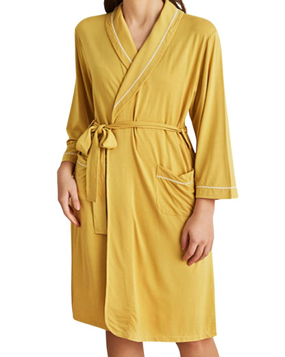 ADKN Bamboo Womens Dressing Gown - Mustard Yellow