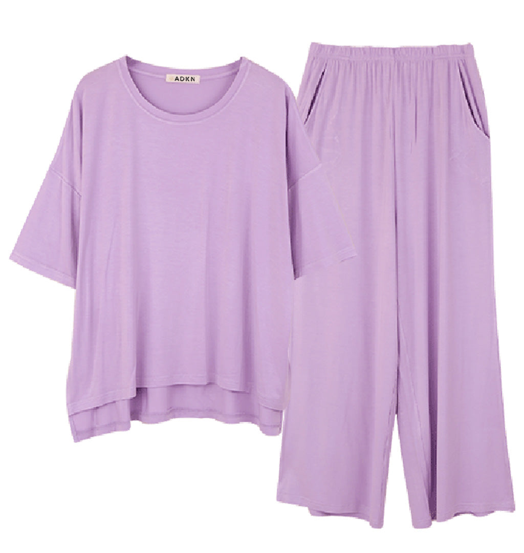 ADKN Bamboo Womens Short Sleeve & Cropped Trousers Loungewear - Lavender Pyjamas