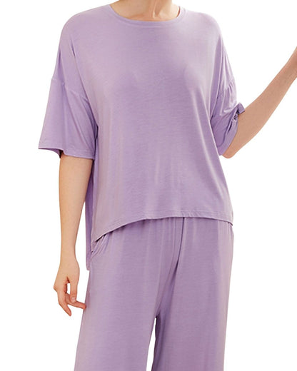 ADKN Bamboo Womens Short Sleeve & Cropped Trousers Loungewear - Lavender Pyjamas