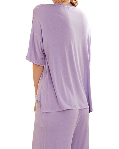 ADKN Bamboo Womens Short Sleeve & Cropped Trousers Loungewear - Lavender Pyjamas