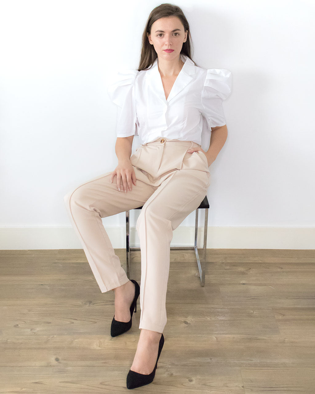 ADKN Kara Beige Slim Leg Trousers