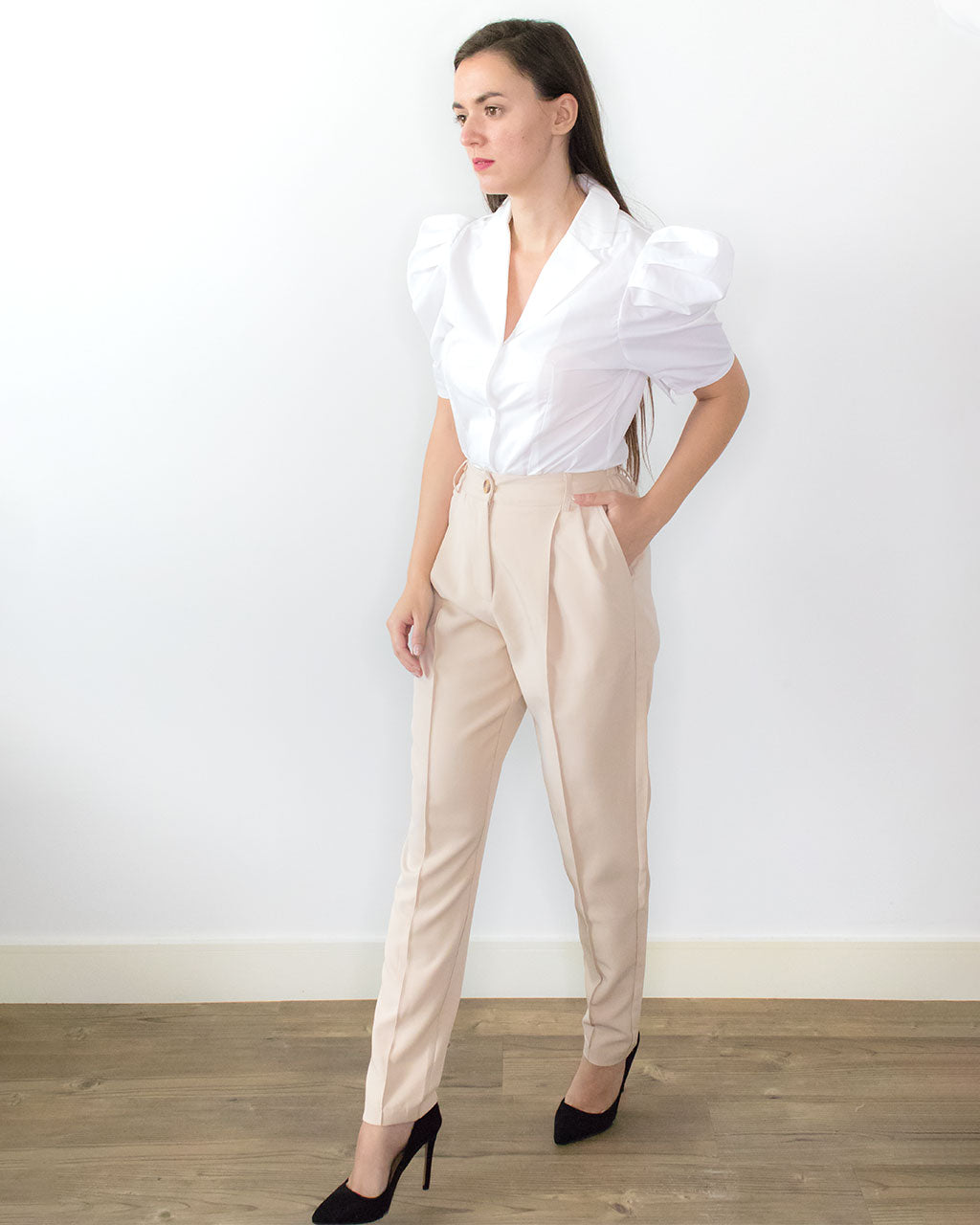 ADKN Kara Beige Slim Leg Trousers