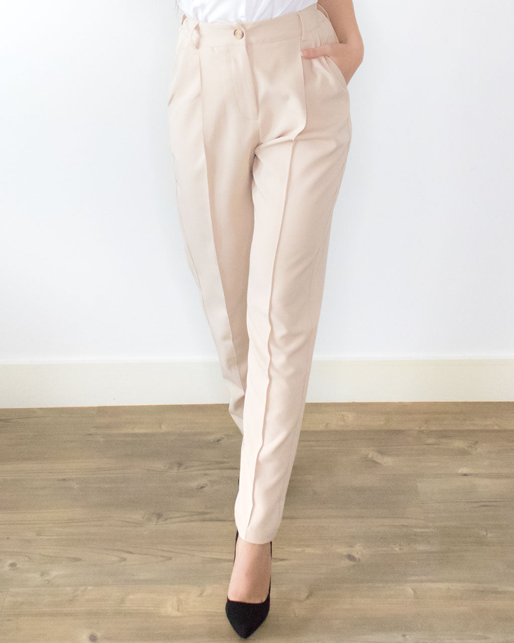 Beige Slim Leg Trousers - Smart Ladies Trousers - ADKN UK