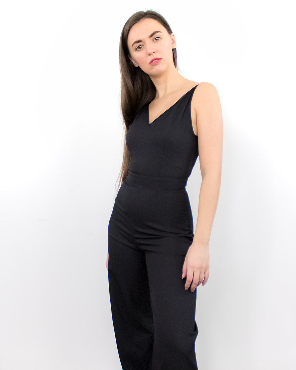 ADKN Ena Black Crepe Wide Leg Jumpsuit