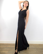 ADKN Aera Fitted Long Black Dress with Thigh Slit