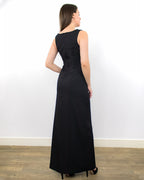 ADKN Aera Fitted Long Black Dress with Thigh Slit