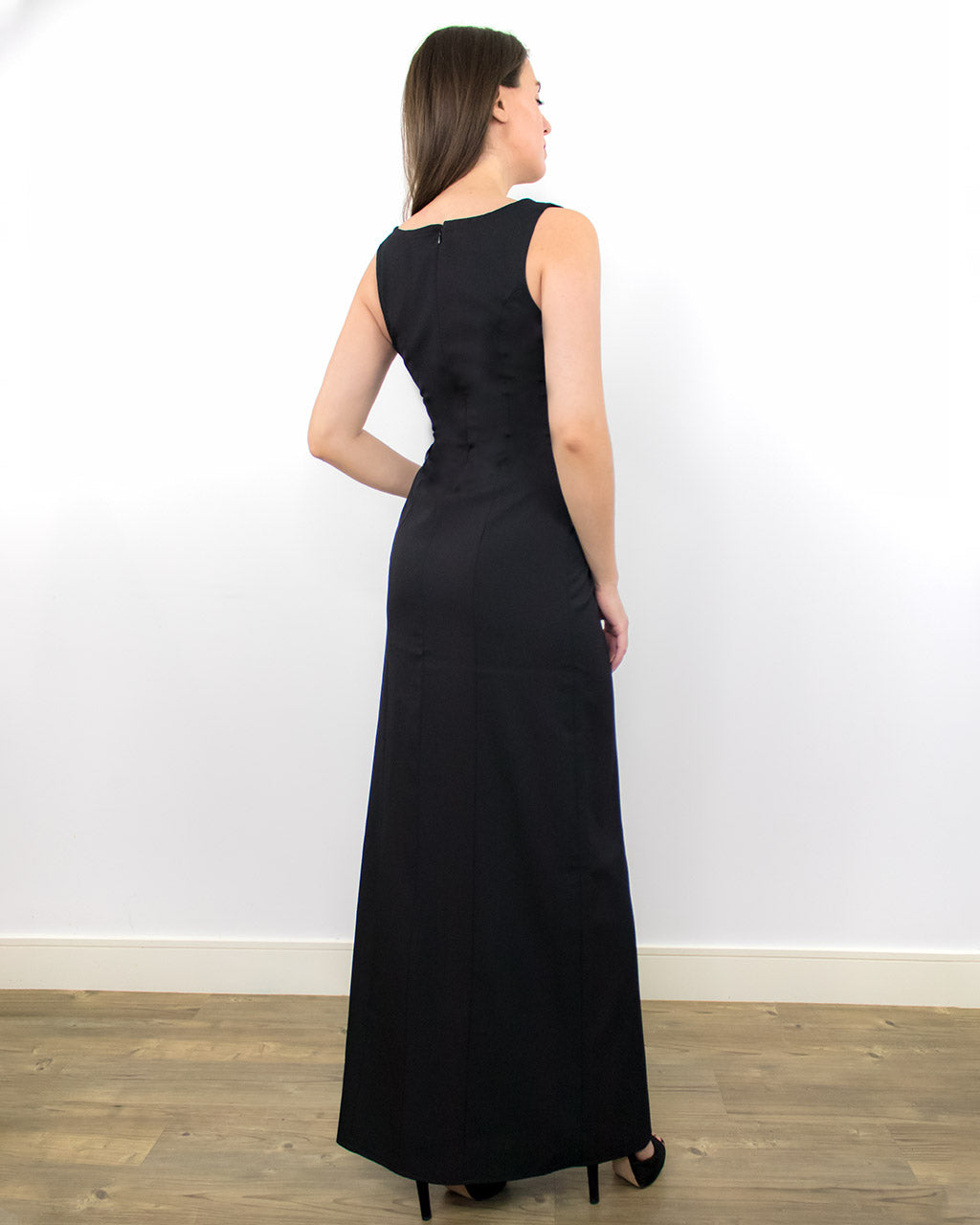ADKN Aera Fitted Long Black Dress with Thigh Slit