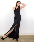 ADKN Aera Fitted Long Black Dress with Thigh Slit