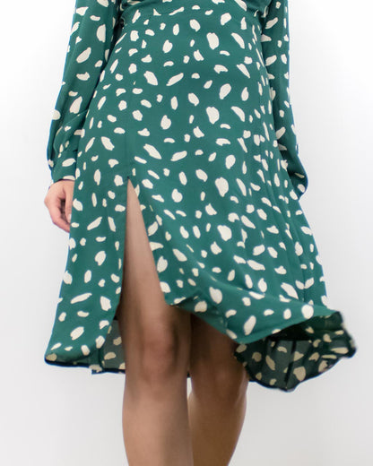 Fawn Long Sleeve Green Midi Dress with Slit