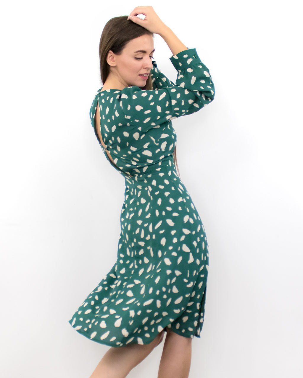 Fawn Long Sleeve Green Midi Dress with Slit