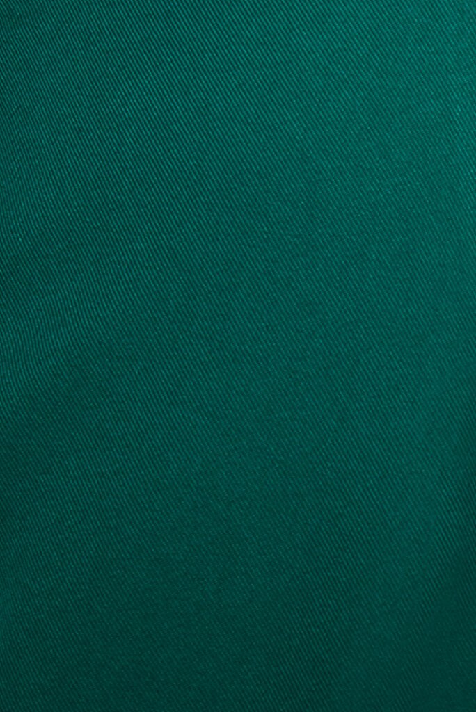 Sustainable dark green recycled gabardine for Agnes Dress by ADKN made from plastic bottles RPET