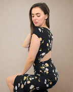 ADKN Amelia Black Midi Dress with V Neck - Black Cocktail Dress