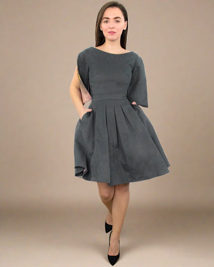 Candida Grey Skater Dress with Pockets - Hemp Dress