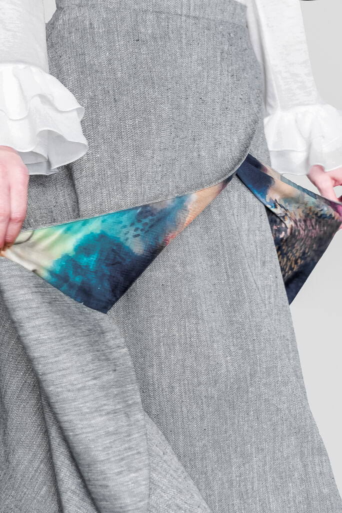 ADKN Plya Grey Fit & Flare High Waist Skirt with Pockets