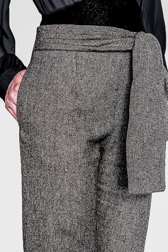 Ladies grey tailored formal smart tweed ethical trousers and party pants with belt made from organic cotton & hemp by ADKN