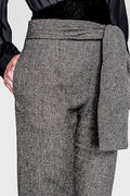 ADKN Thai Grey Trousers Women - Tailored High Waist Trousers with Pockets and Bow