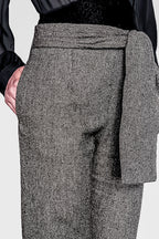 ADKN Thai Grey Trousers Women - Tailored High Waist Trousers with Pockets and Bow