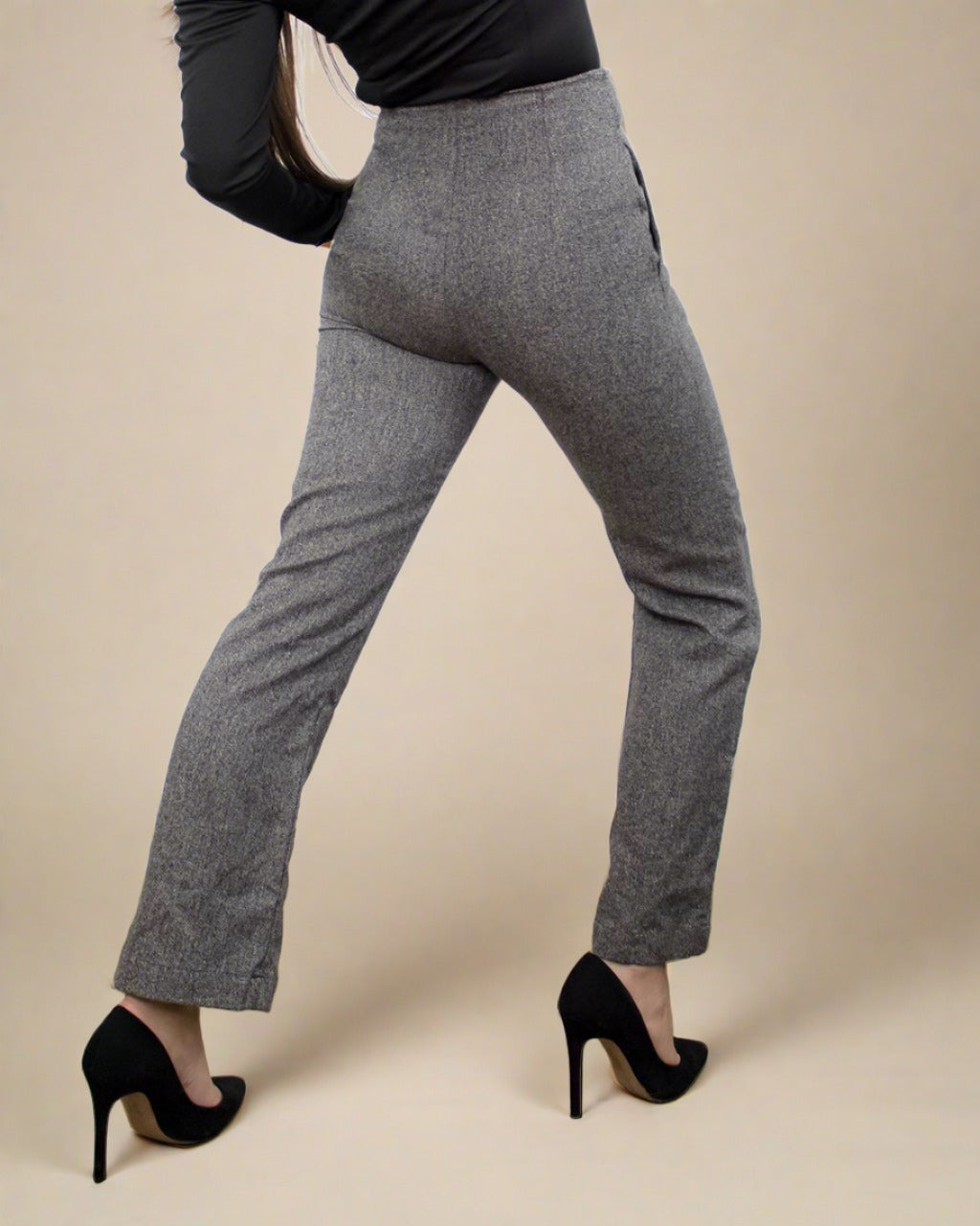 ADKN Thai Grey Trousers Women - Tailored High Waist Trousers with Pockets and Bow