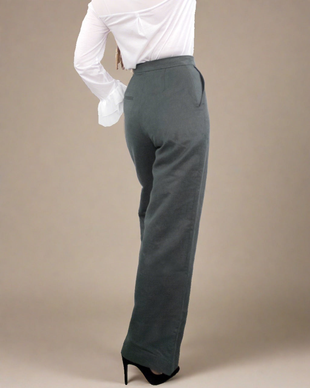 ADKN Hylas High Waisted Wide Leg Grey Trousers