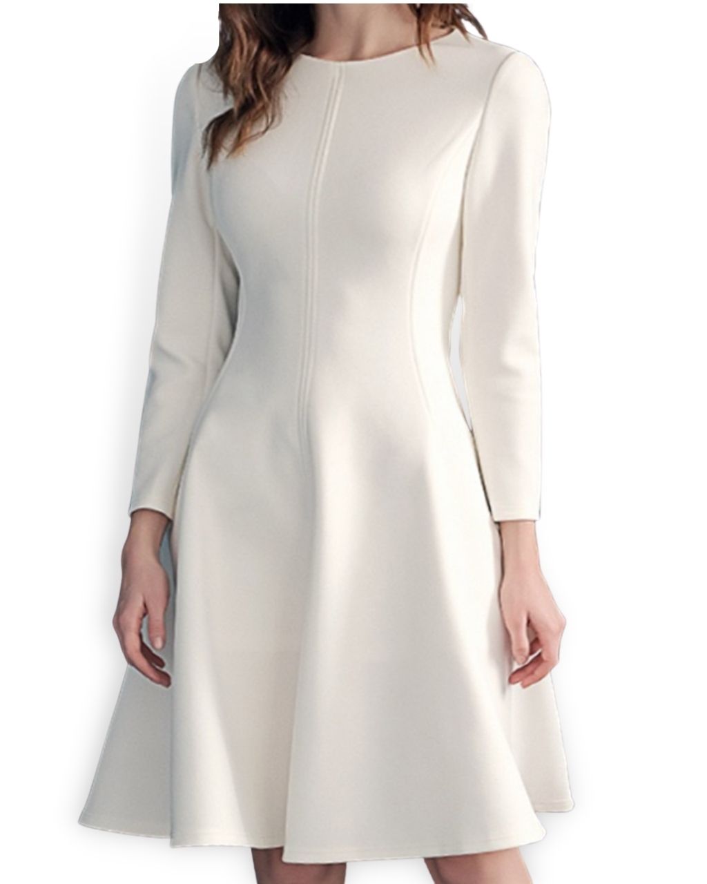 ADKN Nora White Midi Dress with Sleeves - White Skater Dress