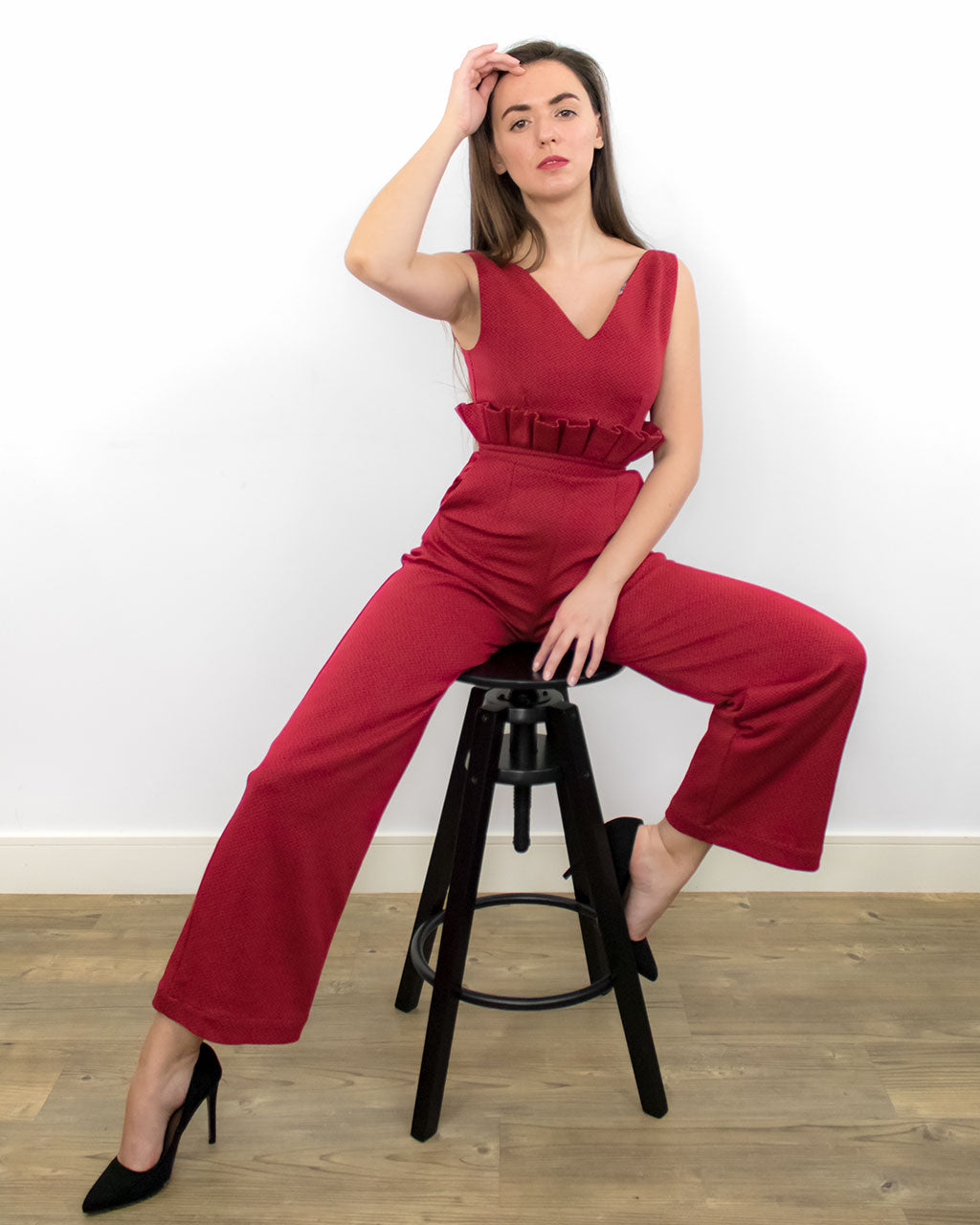 Elvira Red Organic Cotton Wide Leg Jumpsuit for Weddings