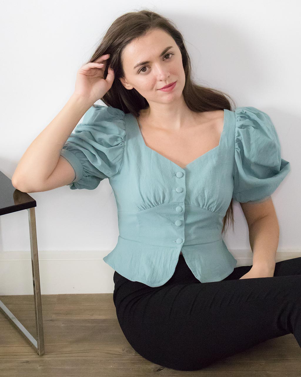 ADKN Kiana Green Puff Sleeve Crop Top