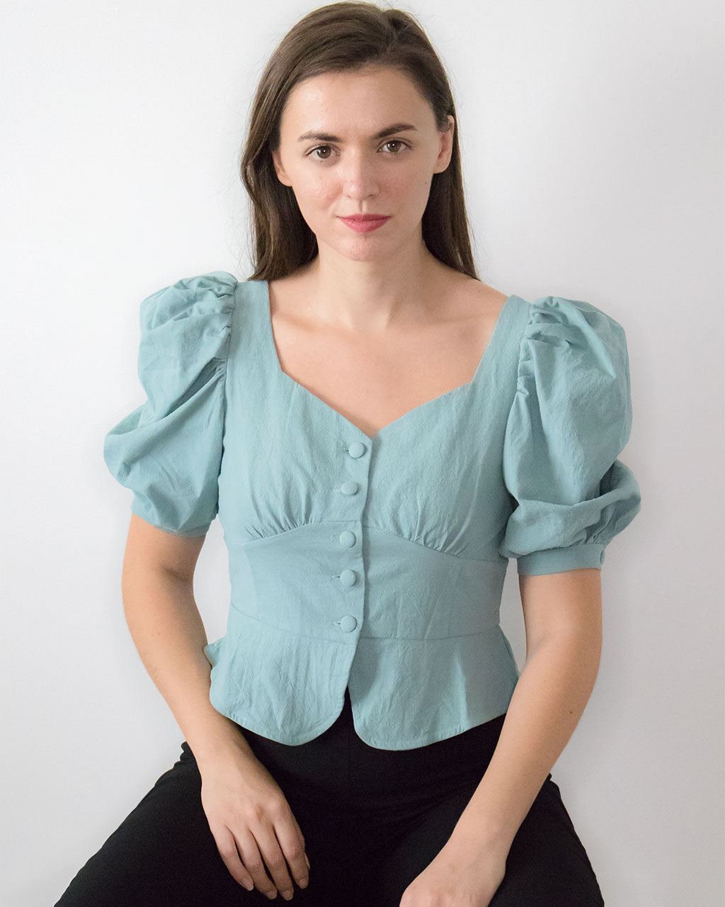 ADKN Kiana Green Puff Sleeve Crop Top