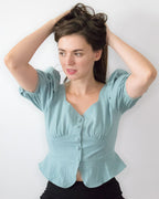 ADKN Kiana Green Puff Sleeve Crop Top