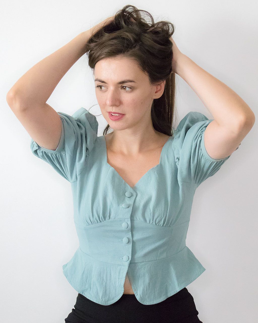 ADKN Kiana Green Puff Sleeve Crop Top