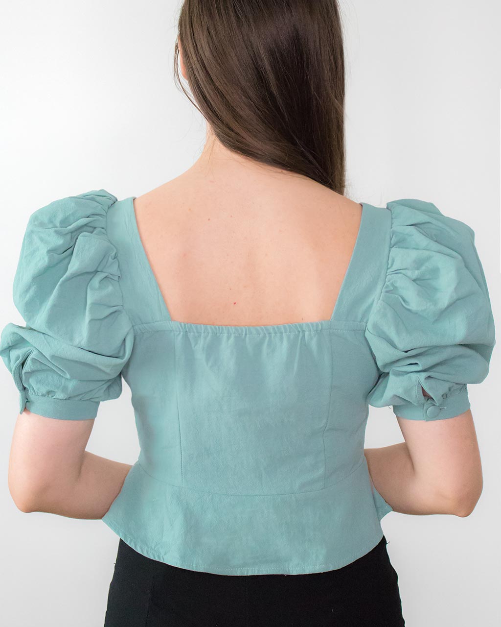 ADKN Kiana Green Puff Sleeve Crop Top