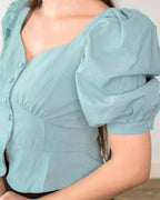 ADKN Kiana Green Puff Sleeve Crop Top