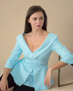 ADKN Elisa Pastel Blue Peplum Off-Shoulder Blouse