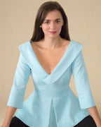 ADKN Elisa Pastel Blue Peplum Off-Shoulder Blouse