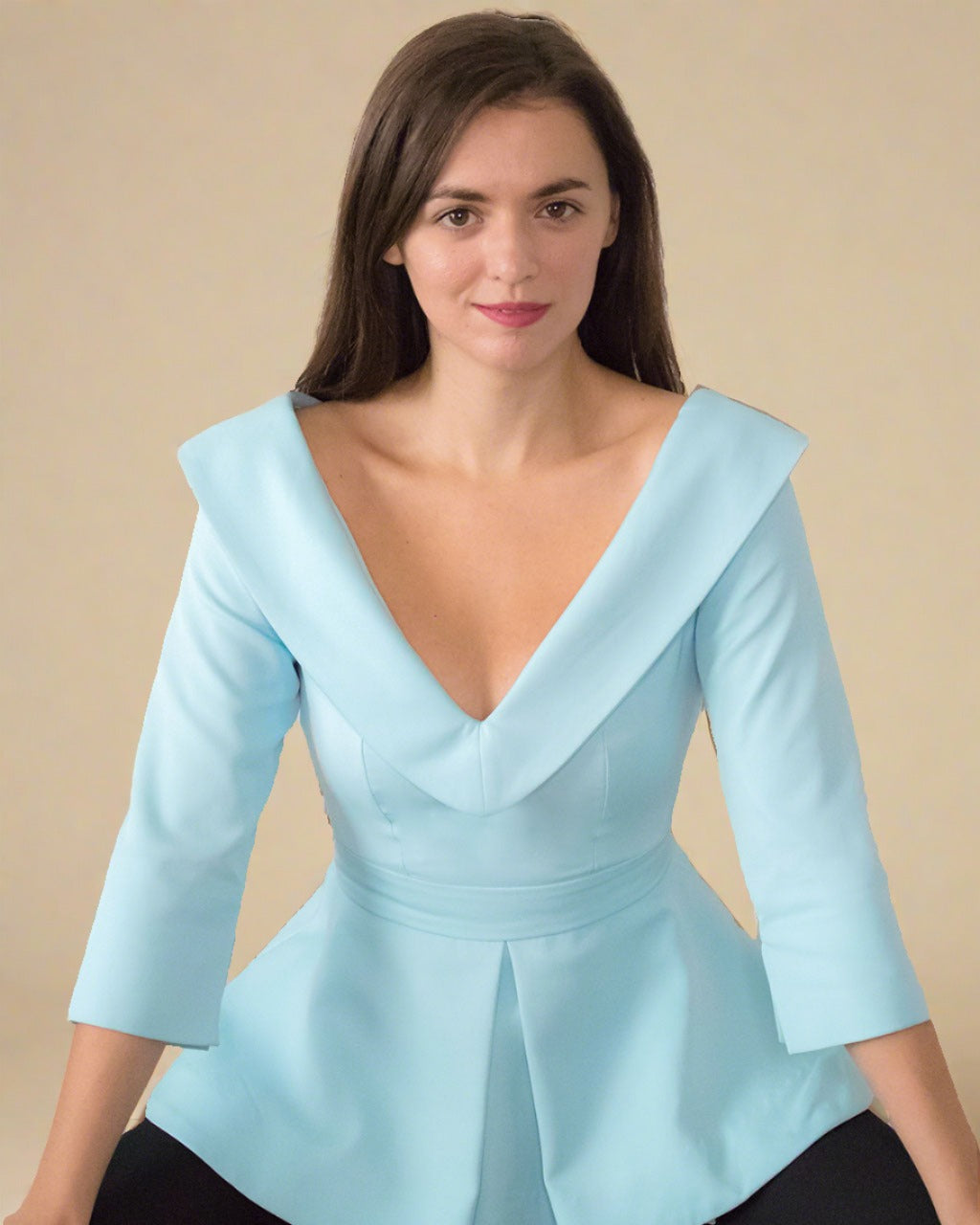 ADKN Elisa Pastel Blue Peplum Off-Shoulder Blouse