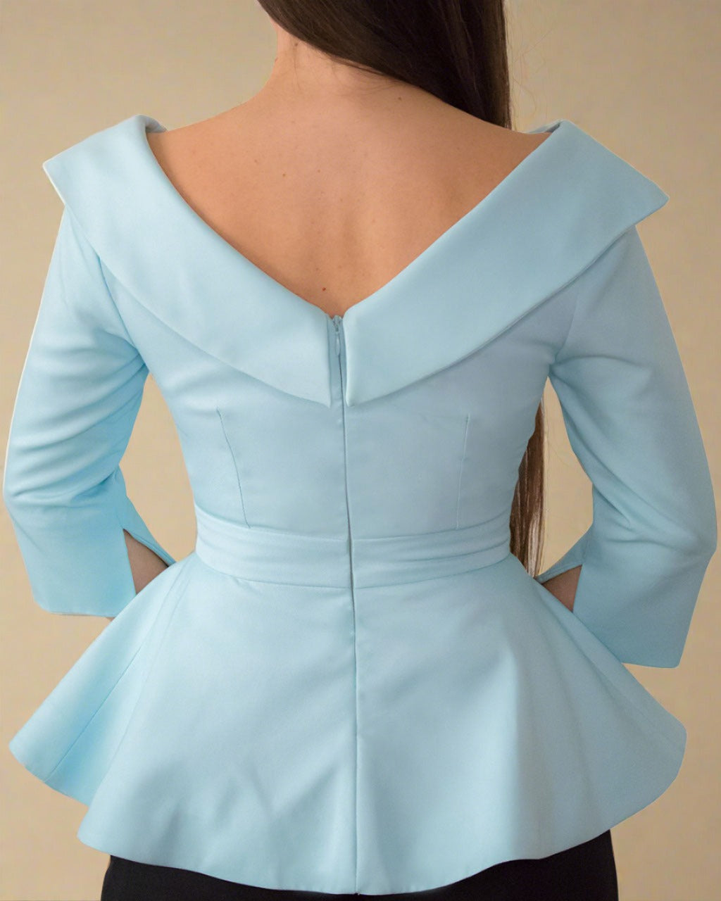 ADKN Elisa Pastel Blue Peplum Off-Shoulder Blouse