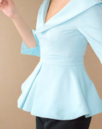ADKN Elisa Pastel Blue Peplum Off-Shoulder Blouse