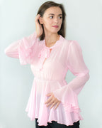 ADKN Clarissa Pink Chiffon Peplum Blouse with Pussy Bow