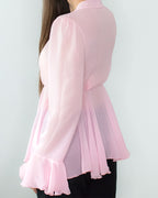 ADKN Clarissa Pink Chiffon Peplum Blouse with Pussy Bow