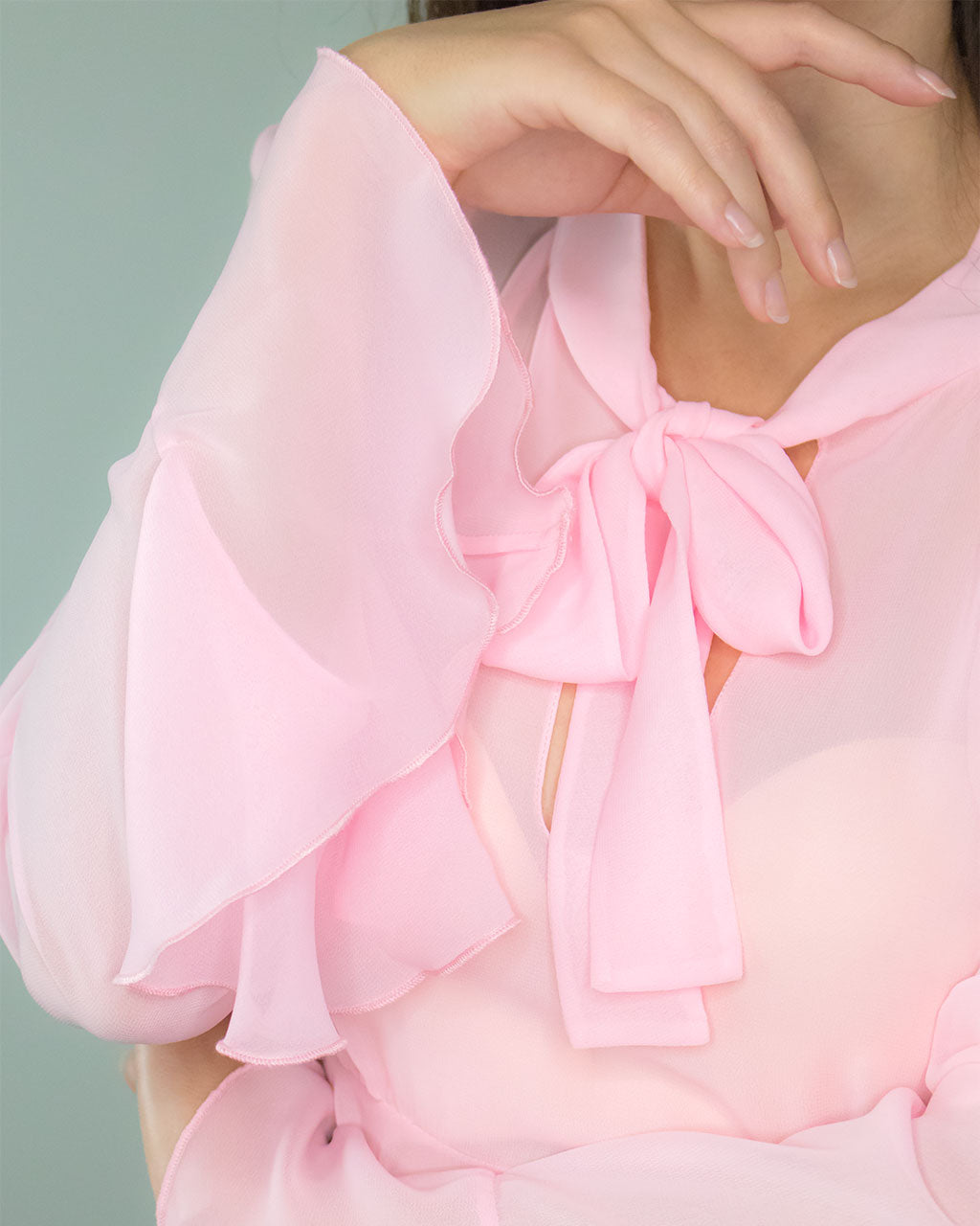 ADKN Clarissa Pink Chiffon Peplum Blouse with Pussy Bow