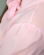 ADKN Clarissa Pink Chiffon Peplum Blouse with Pussy Bow