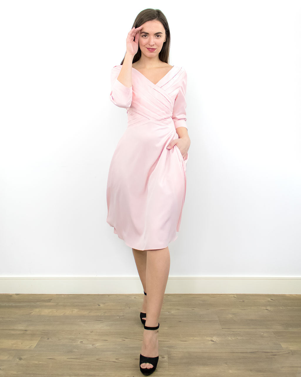 ADKN Aya Pastel Pink Fit & Flare Midi Dress
