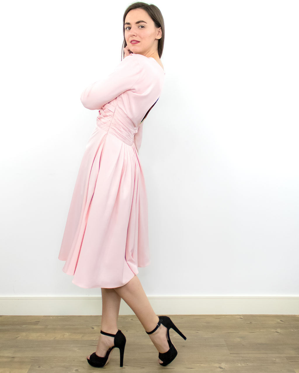ADKN Aya Pastel Pink Fit & Flare Midi Dress