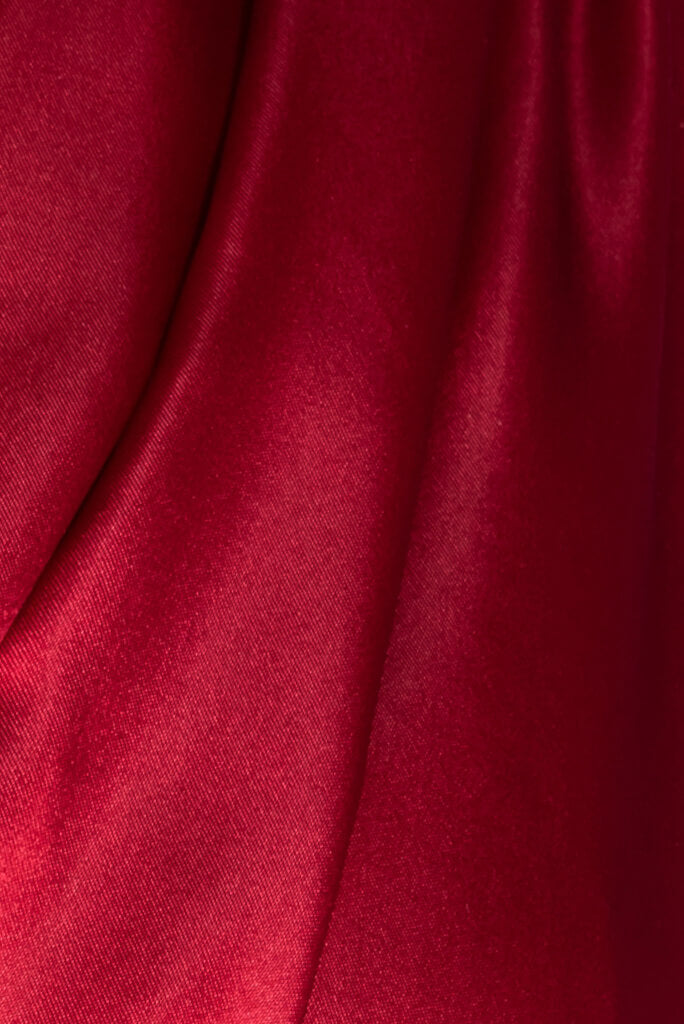 ADKN Maia Dress sustainable red satin silk fabric ethically made from 100% recycled post-consumer plastic bottles